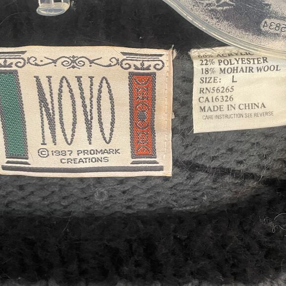 NOVO Vintage 80's Textured Sweater Mens Large Black Gray Cream Chunky 3D VTG - Picture 4 of 6